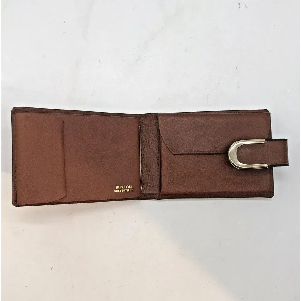 Vintage Buxton Convertible Cognac Leather Bifold Wallet Men's Brown Billfold NOS